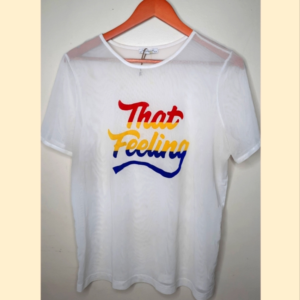 Zara Trf Women's Large White Red Yellow t-shirt